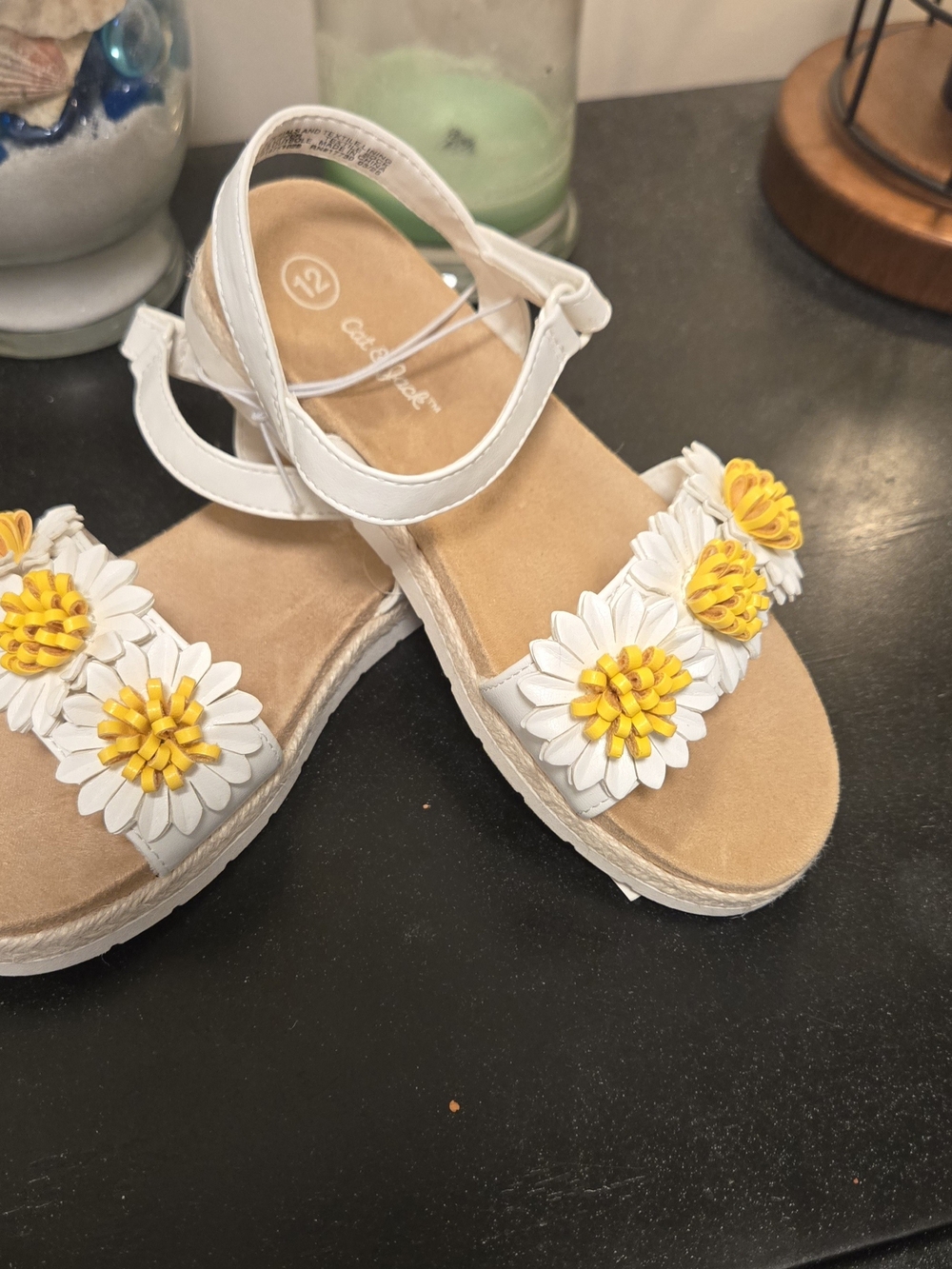 Cat & Jack White Sandals with Yellow Daisy Embellishments